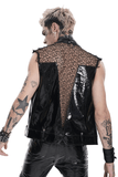 Men's Black PVC Mesh Punk Vest with Chains and Spikes