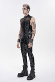 Men's Black PVC Mesh Punk Vest with Chains and Spikes