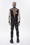 Men's Black PVC Mesh Punk Vest with Chains and Spikes