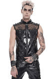 Men's Black PVC Mesh Punk Vest with Chains and Spikes