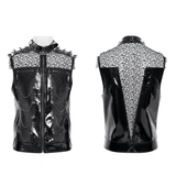 Men's Black PVC Mesh Punk Vest with Chains and Spikes