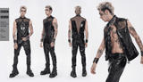 Men's Black PVC Mesh Punk Vest with Chains and Spikes