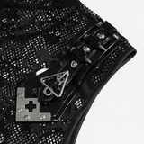 Mens Black Skull Mesh Hooded Sleeveless Top with Studs