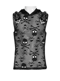Mens Black Skull Mesh Hooded Sleeveless Top with Studs