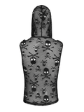 Mens Black Skull Mesh Hooded Sleeveless Top with Studs