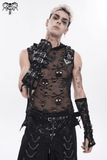 Mens Black Skull Mesh Hooded Sleeveless Top with Studs