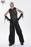 Mens Black Skull Mesh Hooded Sleeveless Top with Studs