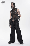 Mens Black Skull Mesh Hooded Sleeveless Top with Studs