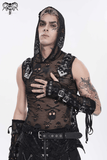 Mens Black Skull Mesh Hooded Sleeveless Top with Studs