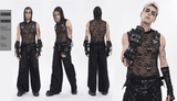 Mens Black Skull Mesh Hooded Sleeveless Top with Studs