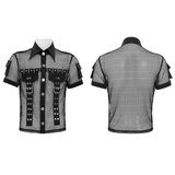 Men's Industrial Mesh Shirt with Buckle Accents