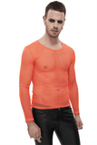 Stilvolles fluoreszierendes Langarm-Mesh-Oberteil für Herren / weiche, dehnbare, orangefarbene, transparente Oberteile für Männer