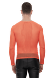 Men's Long Sleeves Mesh Top: Stylish Orange Transparency