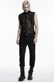 Men's Punk Mesh Black Vest with Strap Buckles