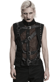 Men's Punk Mesh Black Vest with Strap Buckles