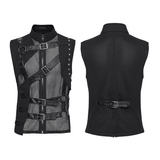 Men's Punk Mesh Black Vest with Strap Buckles