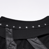 Men's Punk Mesh Black Vest with Strap Buckles