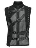 Men's Punk Mesh Black Vest with Strap Buckles