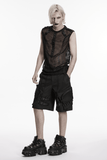 Men's Punk Mesh Sleeveless Gothic Top With Buckle Accents