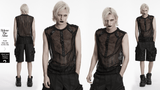 Men's Punk Mesh Sleeveless Gothic Top With Buckle Accents