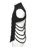 Men's Punk Stand Collar Vest with Chain Harness