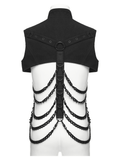 Men's Punk Stand Collar Vest with Chain Harness
