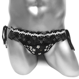Men's Sissy Lace-Up Panties with Floral Print / Frilly Briefs with Sheer Back / Male Sexy Underwear