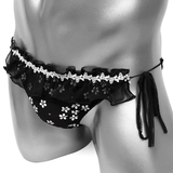 Men's Sissy Lace-Up Panties with Floral Print / Frilly Briefs with Sheer Back / Male Sexy Underwear - EVE's SECRETS