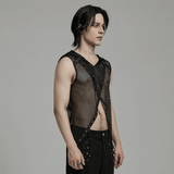 Mesh Gothic Hooded Vest with a Seductive Punk Hollow Design