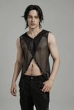 Mesh Gothic Hooded Vest with a Seductive Punk Hollow Design