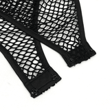 Body à col haut en maille élastique noire fétiche / Body une pièce sexy pour hommes avec des gants