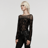 Mesh Long Sleeves Top with Gothic Print