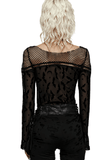 Mesh Long Sleeves Top with Gothic Print