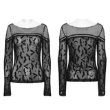 Mesh Long Sleeves Top with Gothic Print