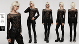 Mesh Long Sleeves Top with Gothic Print