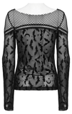 Mesh Long Sleeves Top with Gothic Print