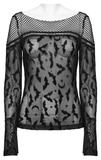 Mesh Long Sleeves Top with Gothic Print