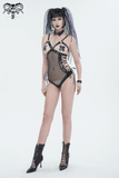 Mesh Patent Leather Bodysuit With Studs And Choker