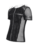 Mesh Punk T-Shirt with Studded Gothic Cross Accent