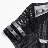 Mesh Punk T-Shirt with Studded Gothic Cross Accent