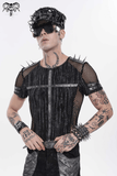 Mesh Punk T-Shirt with Studded Gothic Cross Accent