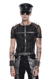 Mesh Punk T-Shirt with Studded Gothic Cross Accent