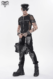Mesh Punk T-Shirt with Studded Gothic Cross Accent