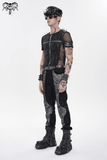 Mesh Punk T-Shirt with Studded Gothic Cross Accent
