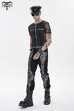 Mesh Punk T-Shirt with Studded Gothic Cross Accent