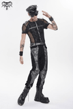 Mesh Punk T-Shirt with Studded Gothic Cross Accent