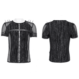 Mesh Punk T-Shirt with Studded Gothic Cross Accent