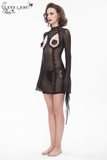 Mesh Sleeves Dress: Sexy Mini and Chest Hollow Women's Dress