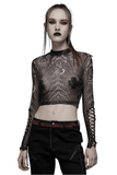 Mesh Top with Skeleton Print Exuding Dark Elegance