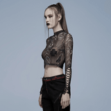 Mesh Top with Skeleton Print Exuding Dark Elegance